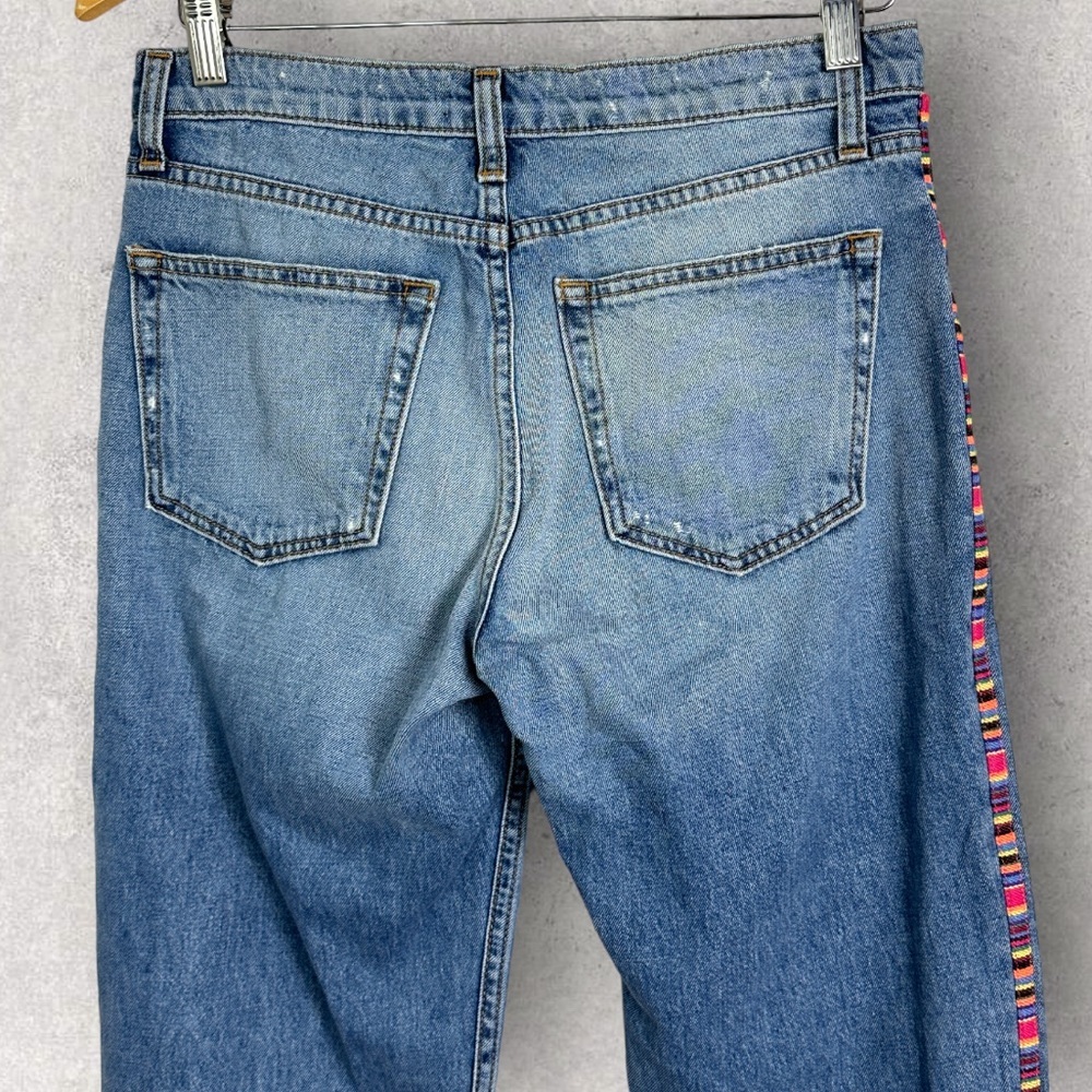 Ramy Brook Rosie Boyfriend Jeans Embroidered‎ Stripe Size 25 Boho Distress Denim - Picture 12 of 16